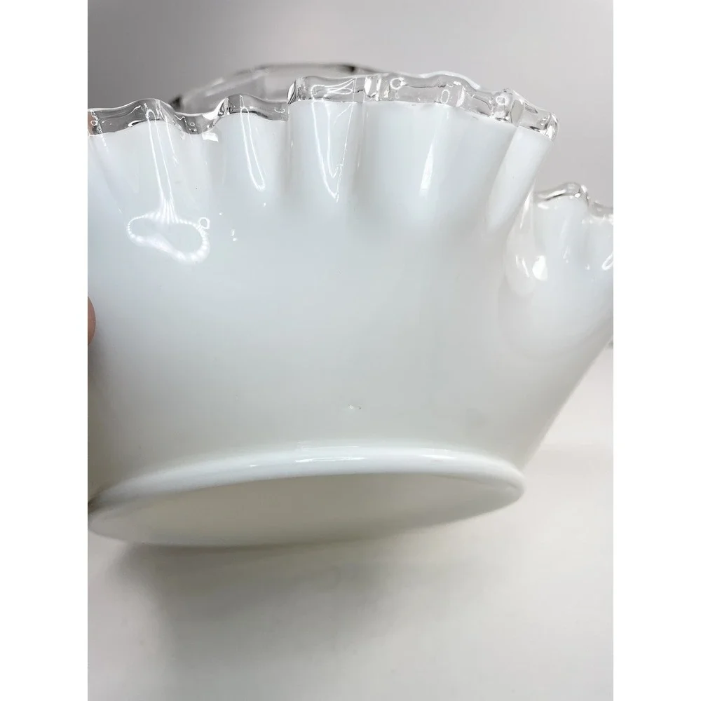 Vtg Fenton Large Milk Glass Silver Crest Milk Glass Basket Cottagecore